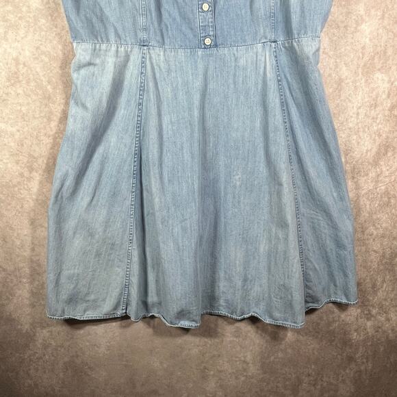 Gap Mini Dress Womens 20 Blue Denim Light Wash Babydoll‎ Smocked Sleeveless Boho - Picture 3 of 9